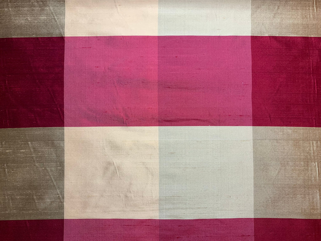 Red Gold & Sage Big Check - Silk Dupioni Fabric