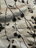 Silver with Embroidered Black Floral - Silk Dupioni Fabric