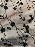 Silver with Embroidered Black Floral - Silk Dupioni Fabric