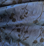 Deep Peacock Blue with Embroidered Black Floral - Silk Dupioni Fabric