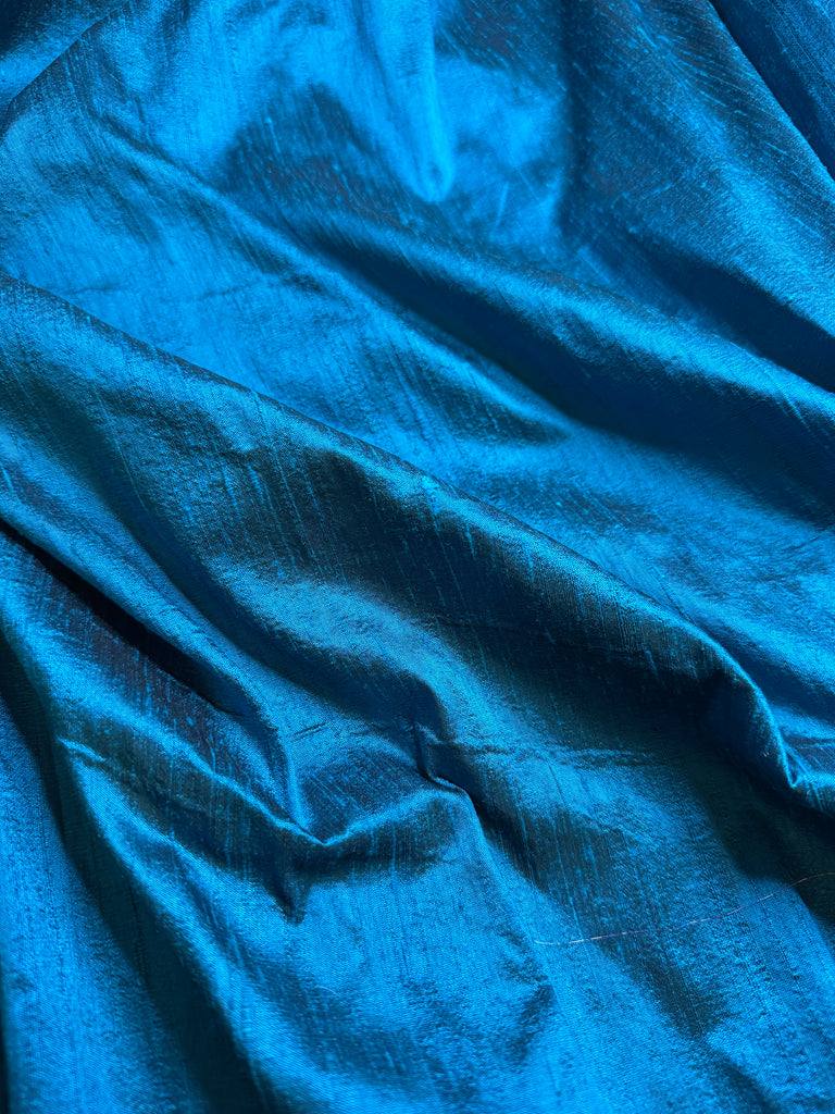 Peacock Teal Blue Turquoise - 100% Silk Dupioni Fabric