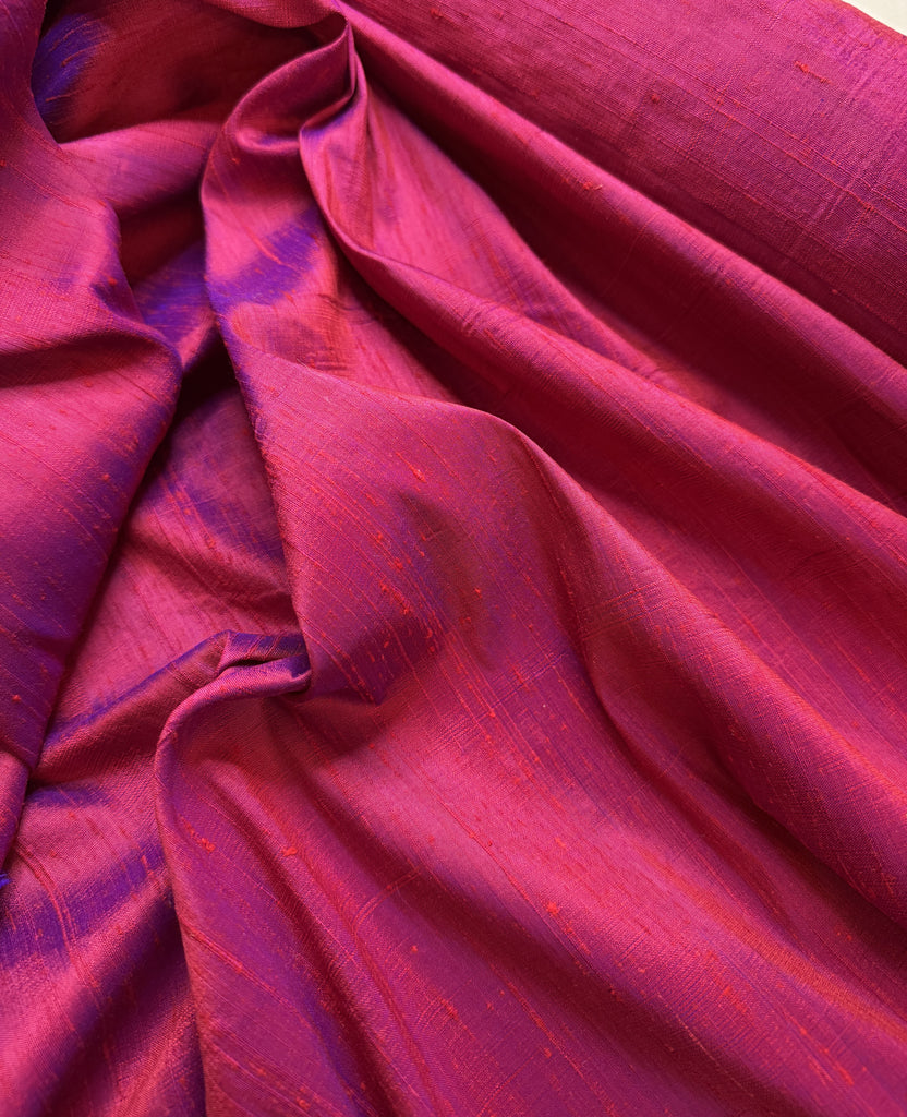 Raspberry Pink with Violet Shot - 100% Silk Dupioni Fabric