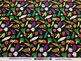 Vegetables on Black - Small Japanese World - Cosmo Japan Cotton Sheeting Fabric