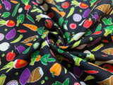 Vegetables on Black - Small Japanese World - Cosmo Japan Cotton Sheeting Fabric