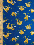 Busy Sloths on Blue - Pretty Animals - Cosmo Japan Cotton Oxford Fabric