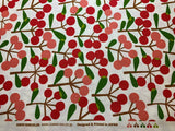 Pink Cherries on White - Mushroom & Cherry - Cosmo Japan Cotton Oxford Fabric