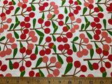 Pink Cherries on White - Mushroom & Cherry - Cosmo Japan Cotton Oxford Fabric
