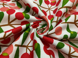 Pink Cherries on White - Mushroom & Cherry - Cosmo Japan Cotton Oxford Fabric