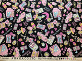 Pink on Black Retro Pop - Kokka Japan Cotton Oxford Fabric