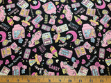 Pink on Black Retro Pop - Kokka Japan Cotton Oxford Fabric