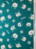 Teal with Shiba Inu Dogs - Cosmo Japan Cotton Dobby Fabric