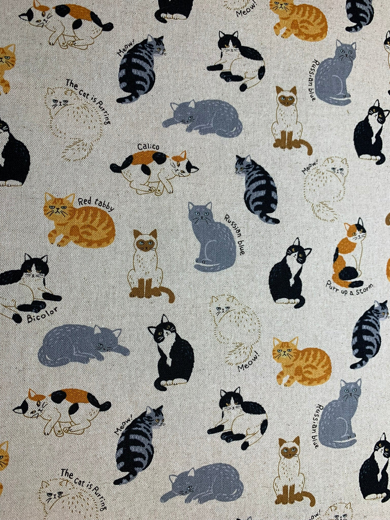 Types of Cats - Cosmo Japan Cotton/Linen Fabric