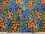 Spring Flowers - Teal Green Blue Orange Floral - Cosmo Japan Cotton Oxford Fabric