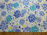 Blue Flower Bunches on White - Kokka Japan Cotton Dobby Fabric