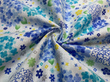 Blue Flower Bunches on White - Kokka Japan Cotton Dobby Fabric