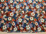 Spring Flowers - Black with Periwinkle Lavender & Red Floral - Cosmo Japan Cotton Oxford Fabric