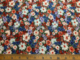 Spring Flowers - Black with Periwinkle Lavender & Red Floral - Cosmo Japan Cotton Oxford Fabric