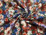 Spring Flowers - Black with Periwinkle Lavender & Red Floral - Cosmo Japan Cotton Oxford Fabric