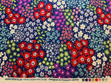 Spring Flowers - Blue with Red Purple Green Floral - Cosmo Japan Cotton Oxford Fabric