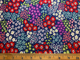 Spring Flowers - Blue with Red Purple Green Floral - Cosmo Japan Cotton Oxford Fabric