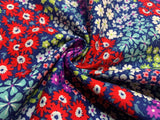 Spring Flowers - Blue with Red Purple Green Floral - Cosmo Japan Cotton Oxford Fabric