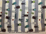 Insect World Gray Stripe - Kokka Japan Cotton Oxford Fabric