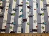 Insect World Gray Stripe - Kokka Japan Cotton Oxford Fabric