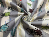 Insect World Gray Stripe - Kokka Japan Cotton Oxford Fabric