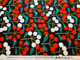 Red and White Cherries on Black - Mushroom & Cherry - Cosmo Japan Cotton Oxford Fabric