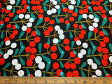 Red and White Cherries on Black - Mushroom & Cherry - Cosmo Japan Cotton Oxford Fabric