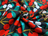 Red and White Cherries on Black - Mushroom & Cherry - Cosmo Japan Cotton Oxford Fabric