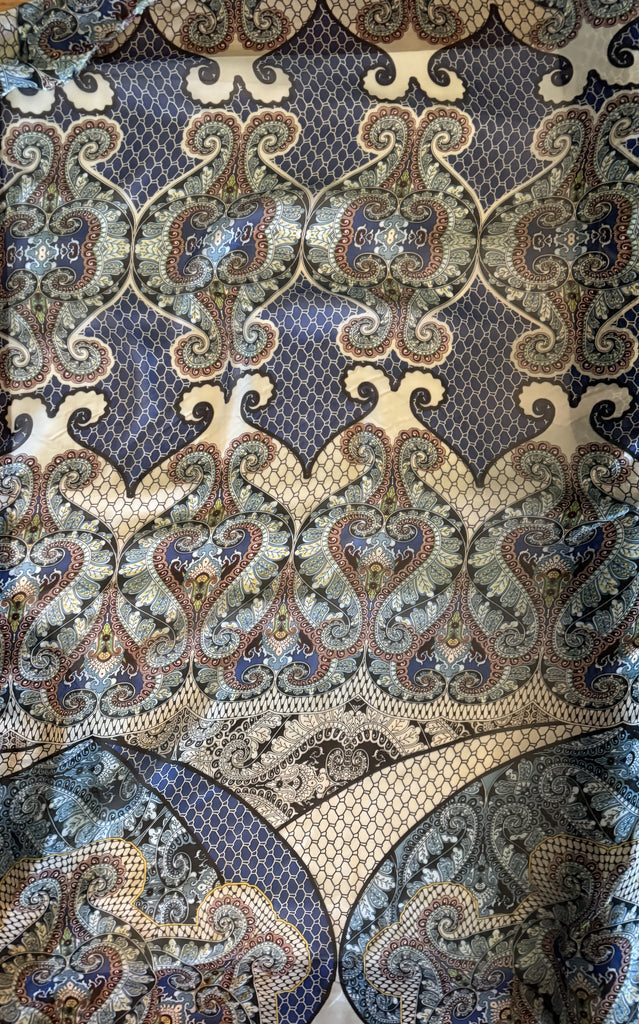 Blue & Brown Paisley - Silk Chiffon Fabric