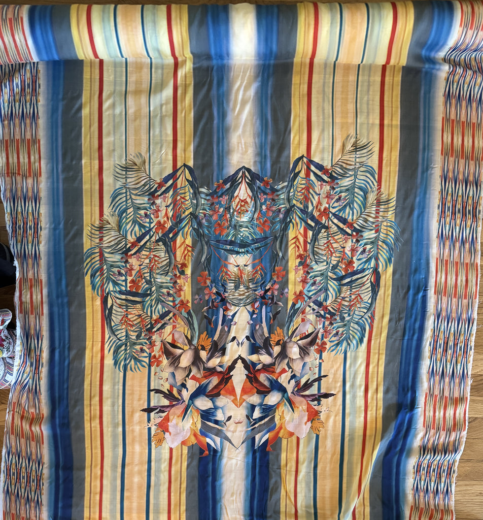 Johnny Was Boho Botanical Stripe Print - 100% Silk Satin Crepe Fabric