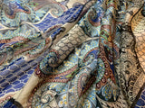 Blue & Brown Paisley - Silk Chiffon Fabric
