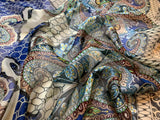 Blue & Brown Paisley - Silk Chiffon Fabric