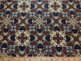 Chocolate & Navy Moroccan Tile Print - 16mm Silk Crepe de Chine Fabric