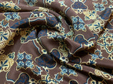 Chocolate & Navy Moroccan Tile Print - 16mm Silk Crepe de Chine Fabric