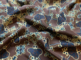Chocolate & Navy Moroccan Tile Print - 16mm Silk Crepe de Chine Fabric