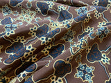 Chocolate & Navy Moroccan Tile Print - 16mm Silk Crepe de Chine Fabric