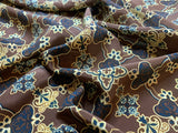Chocolate & Navy Moroccan Tile Print - 16mm Silk Crepe de Chine Fabric