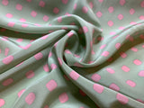 Mint with Pink Geometric - 16mm Silk Crepe de Chine Fabric