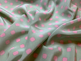Mint with Pink Geometric - 16mm Silk Crepe de Chine Fabric