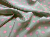 Mint with Pink Geometric - 16mm Silk Crepe de Chine Fabric