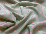 Mint with Pink Geometric - 16mm Silk Crepe de Chine Fabric