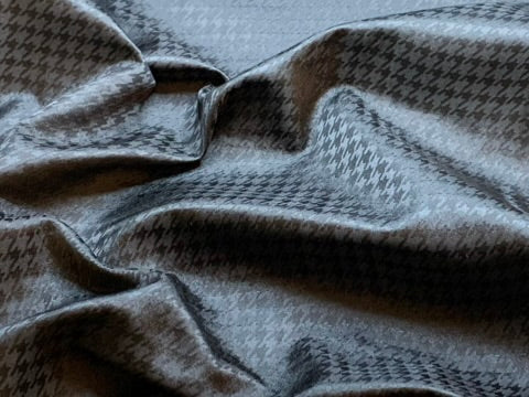 Black Houndstooth - Interfaced Silk Jacquard Fabric