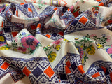 Johnny Was Boho Floral Bandana Print - 100% Silk Habotai Fabric 45"x45" panel