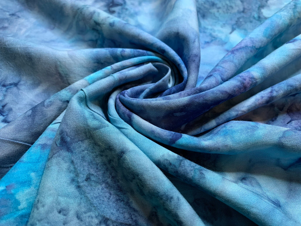 River Blue Watercolor Batik - Bali Batik Rayon Fabric