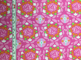 Pink & Orange Roses - Cotton Linen Fabric 33.5"x56" Remnant