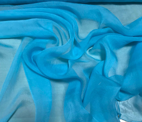 Remnant Sale 4.5"x42" - Turquoise Blue - Hand Dyed Soft Silk Organza