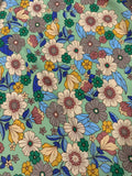 Retro Hippie Floral on Mint Green - 100% Rayon Challis Fabric
